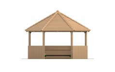 4m Hexagonal Timber Shelter with Seating and Half Clad Sides